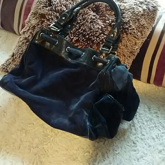 Juicy Couture Purse-Velvet Blue w/ Pink & White Pr - Picture 3 of 6